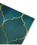 Geometric Trellis Peel And Stick Wallpaper Emerald Sapphire Blue And Bronze Textured Matte Finish on roll corner view