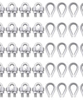 40 Piece One Eighth Inch Wire Cable Clamps Kit With M3 Rope Clips And Stainless Steel Thimbles For One Eighth Inch Wire Rigging displayed