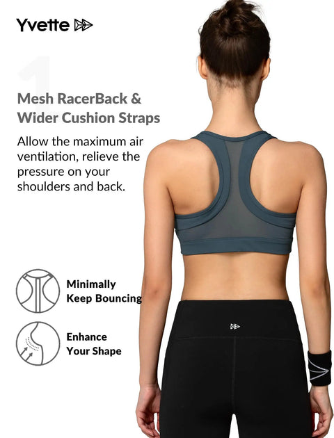 Back view of Zip Front High Impact Sports Bra For Gals Plus Size XL Haze Blue with mesh racerback and wide straps for HIIT.