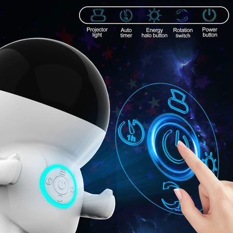Interactive controls of Astronaut Night Light Projector For Kids, 360 Degree Nebula Star Show With 8 Color Modes, auto timer