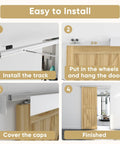 Step-by-step installation of 6Ft Sliding Barn Door Hardware Track Kit With Handles, Low Clearance Aluminum Alloy Box Rail Track in silvery.
