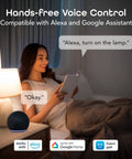 Woman using Prisma Smart Light Bulbs 2-Pack Color Changing RGBW LED A19 800 Lumens Dimmable 60W Equivalent 2700K with smart speaker