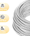 Half Inch Steel Cable Kit 10Ft 7x19 Aircraft Wire Rope With Loops, heavy duty, anti-rust, durable attributes shown.