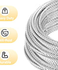 Three Eighths Inch Steel Cable Kit 30 Ft 7x19 Wire Rope With Loops Clamps And Thimbles 12000 Lbs Breaking Strength heavy duty cable image