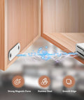 4 Pack Silver Magnetic Door Catch Set For Cabinets, Drawers And Cupboards, Brushed Satin Nickel Finish, installed on cabinet