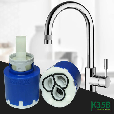 NKJ35A 35mm Replacement Faucet Cartridge For Single Lever Faucets With Right Rotation Easy DIY Repair Kit next to faucet