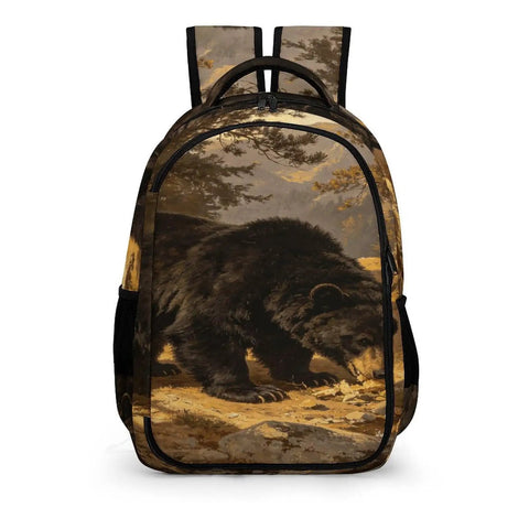 Wild Bear Printed Unisex Backpack Large Capacity For School Hiking And Travel Durable Polyester Daypack with bear design