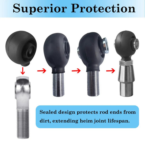 Heavy-Duty Three Quarter Inch Heim Joint Dust Boots 4-Pack Rod End Rubber Covers For Replacements And Repairs Durable Dust Seals To Block Dirt Mud Sand And Water on rod ends