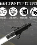 Close-up of Handy 30cc Fluid Pump with 'Butterfly Wing' design and secure locks for gallon bottles and vehicle maintenance.