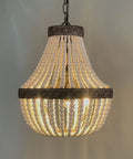 Three Light Boho Wood Beaded Chandelier With White Finish Pendant Light For Bedroom Kitchen Island And Girl Room Rustic Bohemian Style With Adjustable Rope Chain Easy To Install