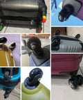 Close-up of 50mm replacement luggage wheels set for suitcases and travel bags, showing silent PU swivel casters and axles