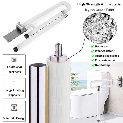 Foldable Stainless Steel Toilet Grab Bar With 304 Grade Frame Anti Slip Shower Handrail Flip Up Bathroom Seat Support Bar Heavy Duty Bathtub Arm Grip For Safe Access And Stability Supports Up To 450 Lbs