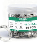 50 Pieces Single Ear Hose Clamps 15.3 To 18.5 Mm 304 Stainless Steel Stepless Adjustable Cinch Clamps For Automotive Plumbing Pipe With Portable Bottle Storage Pack