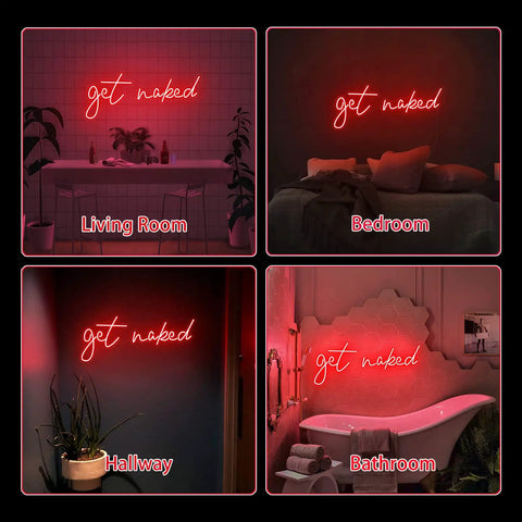 Get Naked Neon Sign Red LED Art Light For Bathroom And Bedroom Funny Aesthetic Letters Wall Decor For Parties And Couples Ideal Gift For Boyfriend Girlfriend Lover Wedding Anniversary Gift 20 Inch