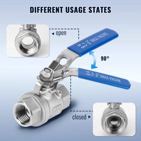 2 Pack 316 Stainless Steel Ball Valve Half Inch NPT Female Full Port Heavy Duty Shut Off For Water Oil Gas 1000 WOG Locking Handle