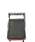 Badass 12 X 24 Water To Air Heat Exchanger With One Inch Copper Fittings and Zero Hassle Front Flange Mount Kit For Outdoor Wood Boilers and Top Shelf Furnace Plenums Churning Out Killer 115200 BTU, showing front view.