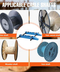 Heavy Duty Cable Drum Roller Reel Dispenser Rolls Out 30 To 120 Cm Wire Spools with nylon, wooden, and iron shafts as options.