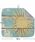Yellow Sun Painting Dish Drying Mat For Your Kitchen Counter Blue Wood Grain Design Absorbent Microfiber Surface 16 By 18 Inches