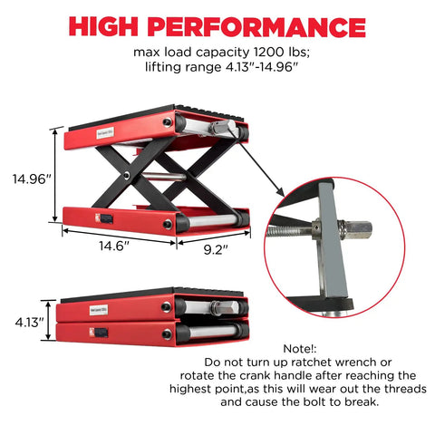 1200 Lbs Motorcycle Lift Scissor Jack for Dirt Bikes and ATVs Heavy Duty Steel Hoist Stand with Ratchet Wrench and Rubber Pad