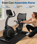 Woman assembling Recumbent Exercise Bike For Home Gym With Magnetic Resistance, 32 Levels, Electric Resistance System, 400 Lbs Weight Capacity