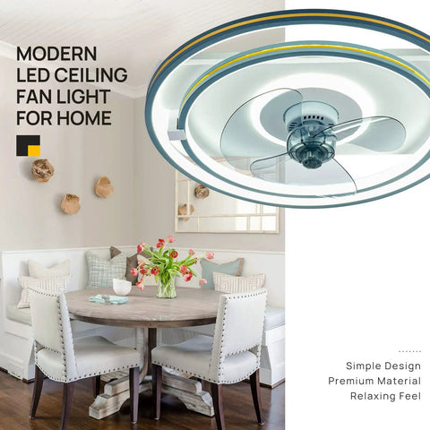 Bladeless Low-Profile Ceiling Fan With Lights Remote Control Dimmable LED Smart Round Enclosed Ceiling Fan for Bedroom in dining room