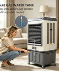 Heavy Duty Evaporative Air Cooler With 5885 CFM Big Blast Airflow And 26 Gal Tank showing easy-view water level window.
