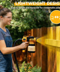 Built Tough Cordless Paint Sprayer With 20V Battery And 800W Corded Brushless Spray Gun slaying fence painting outdoors.