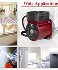 Heavy Duty 304 Stainless Steel Hot Water Recirculating Pump With Three Speed Settings And Full Copper Coil shown in various applications.