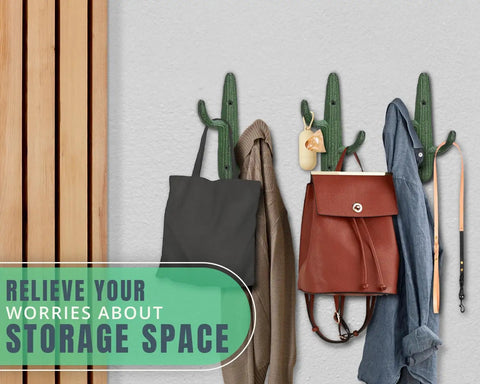 Roll With That Chill Southwest Vibe Using This Set Of Three Rustic Green Cast Iron Cactus Wall Hooks Designed With Dual Arms To Hang Keys Towels Or Bags Effortlessly Making Them An Ultimate Flex For Any Boho Or Desert Space Today, displaying bags and coats.