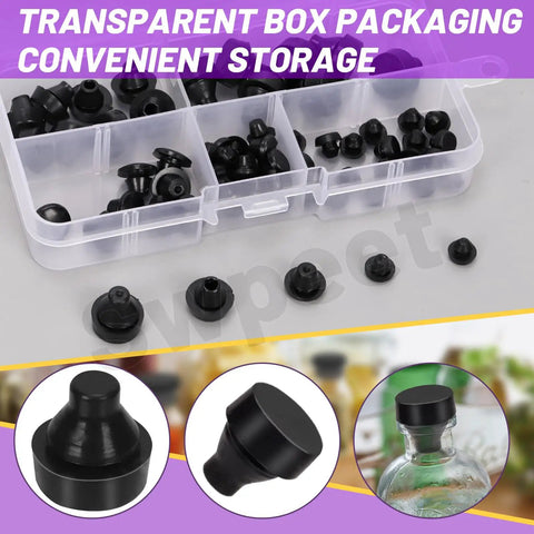 70Pcs Rubber Silicone Push In Bumpers Feet Kit With Ridged Stem For 3mm To 8mm Holes in a transparent storage box
