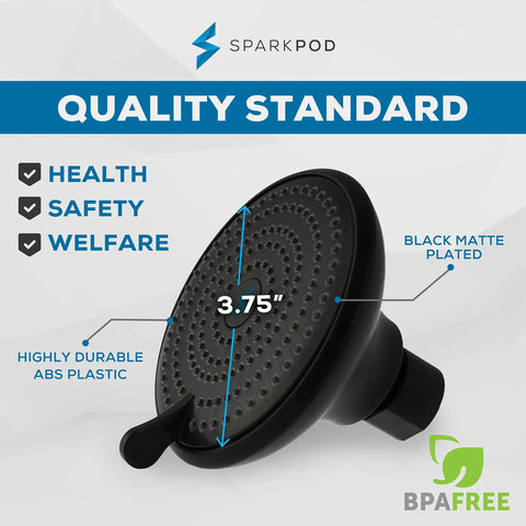 High Pressure 3-Function Rain Shower Head in Midnight Black Matte, 3.75 inch wide angle, spa-grade luxury, BPA free