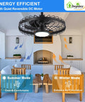 Outdoor Hanging Ceiling Fan With Light And App Remote, 20 Inch Black Caged Fan For Gazebo, Patio, Pergola with seating area