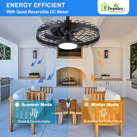 Outdoor Hanging Ceiling Fan With Light And App Remote, 20 Inch Black Caged Fan For Gazebo, Patio, Pergola with seating area