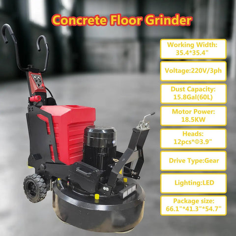 Beefy 12 Head Concrete Floor Grinder With Planetary System 220V 3PH 18.5KW Industrial Floor Grinding Machine 60L Water Tank