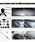 Comparison of dent repair using Diy Car Dent Repair Kit With Slide Hammer And Glue Puller, showing before and after on car surface.