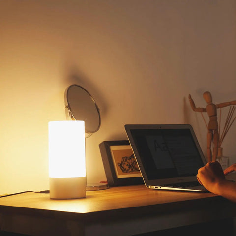 Touch Sensitive LED Table Lamp With Tunable Warm White And RGB Color Changing Night Light For Bedrooms Gray on desk