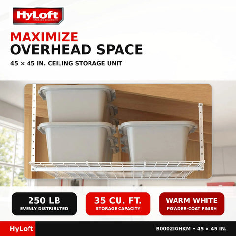 Keep That Garage Floor Clear Heavy Duty Overhead Storage Rack Adjustable Ceiling Mount 45 By 45 Inch Steel Hanging Shelf Stack Your Gear Top Tier Space Saving Organizer Built To Handle Two Hundred Fifty Pounds