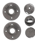 Two Pack Vintage Malleable Iron Floor Flange Set, Wall Mounted Threaded Fittings for Plumbing and Home Decor, close-up