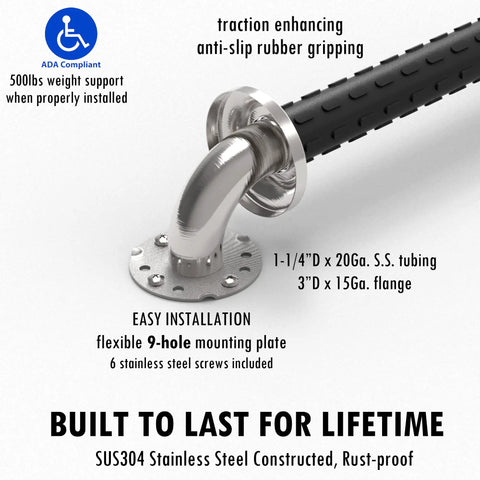 Close-up of 24 Inch Designer Bath Grab Bar With Anti Slip Silastic Soft Grip, Heavy Duty ADA Compliant, Brushed Nickel Finish