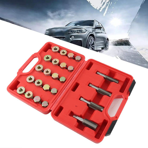 Ultimate Engine Oil Pan Thread Repair Kit, 64 Piece Set With Oversized Taps And Plugs, Fixes Stripped Drain Plugs On Cars And Trucks Fast, red case