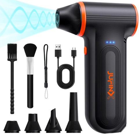 Rechargeable Electric Air Duster With 150000 RPM Turbo Power, 3 gear adjustable mini blower, brushes, and USB-C charger