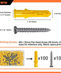 Wall Anchor Kit With 100 Ribbed PE Anchors And 100 304 Stainless Steel Screws For Hollow Brick Porous Concrete And Aerated Block