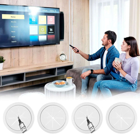 Amazon 4-pack TV cord hiders in-wall cable management kit with round white 60mm pass-throughs (front view)
