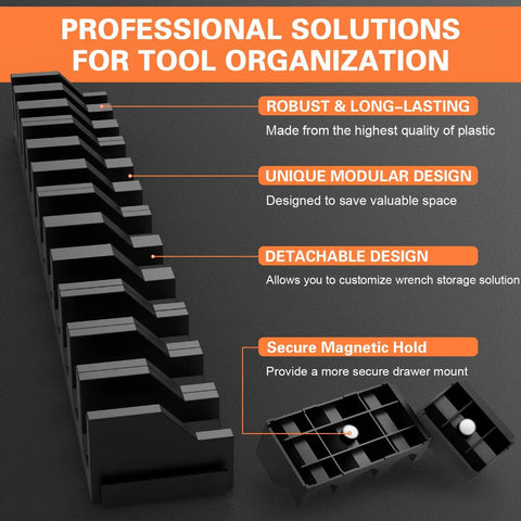 Expandable Magnetic Plier Organizer With 0.51 0.71 And 0.87 Inch Slots shown with modular design features and magnetic hold