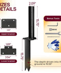 Heavy Duty Fence Post Repair Kit With Ground Stakes For Broken Leaning Tilted Degraded Posts Quick Fix Wood Support DIY Ready Easy To Install Gloves Included Weatherproof And Rust Resistant Black, size details and bonus tools