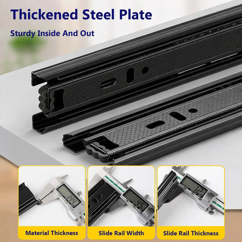 Beefy Heavy Duty Drawer Slides With Ball Bearing Runners Side Mount 1 Pair Steel Cold Rolled Construction Soft Close With Anti Collision Pads Perfect For Kitchen Drawers Dressers And Cabinet Pull Outs 4 To 20 Inches Range, thickened steel plate and caliper measurements