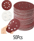 Get Your Hands On These 100 Pcs Of Rad Five Inch Sanding Discs With Eight Holes Hook Loop Straps For Super Smooth Drying And Heavy Duty Polishing Jobs Across Wood Metal Or Plastic Surfaces In Assorted Grit Ranging From Rough sixty Up To Ultra Fine Six, showing assorted sanding discs.