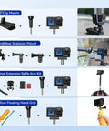 Rock Solid Waterproof Action Camera Bundle Shoots Clean 4K With Large Sensor Extra Batteries High Speed Memory Card And Loaded Mount Kit, showing various mounts.