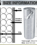 Double Bubble Reflective Foil Insulation Roll 16.5 Inch Wide By 15 Feet Long Aluminum Foam Window Insulation For Summer In RVs Attics And Garages Weatherproof Easy To Fold And Store Keeps It Chill Inside size diagram