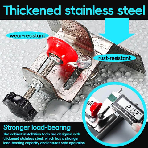 Thickened stainless steel Effortless Cabinet Door Installation Tool Kit With Adjustable Clamp And Positioner, no nails design.